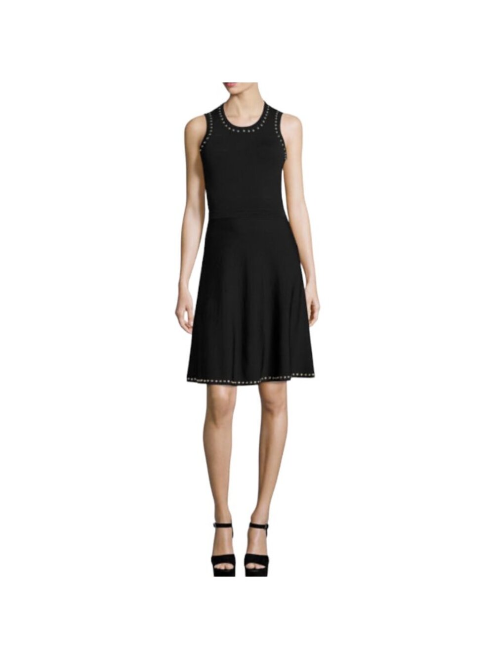 Parker Women's Black Brenda Studded Fit & Flare Dress, Knit Sleeveless Size M